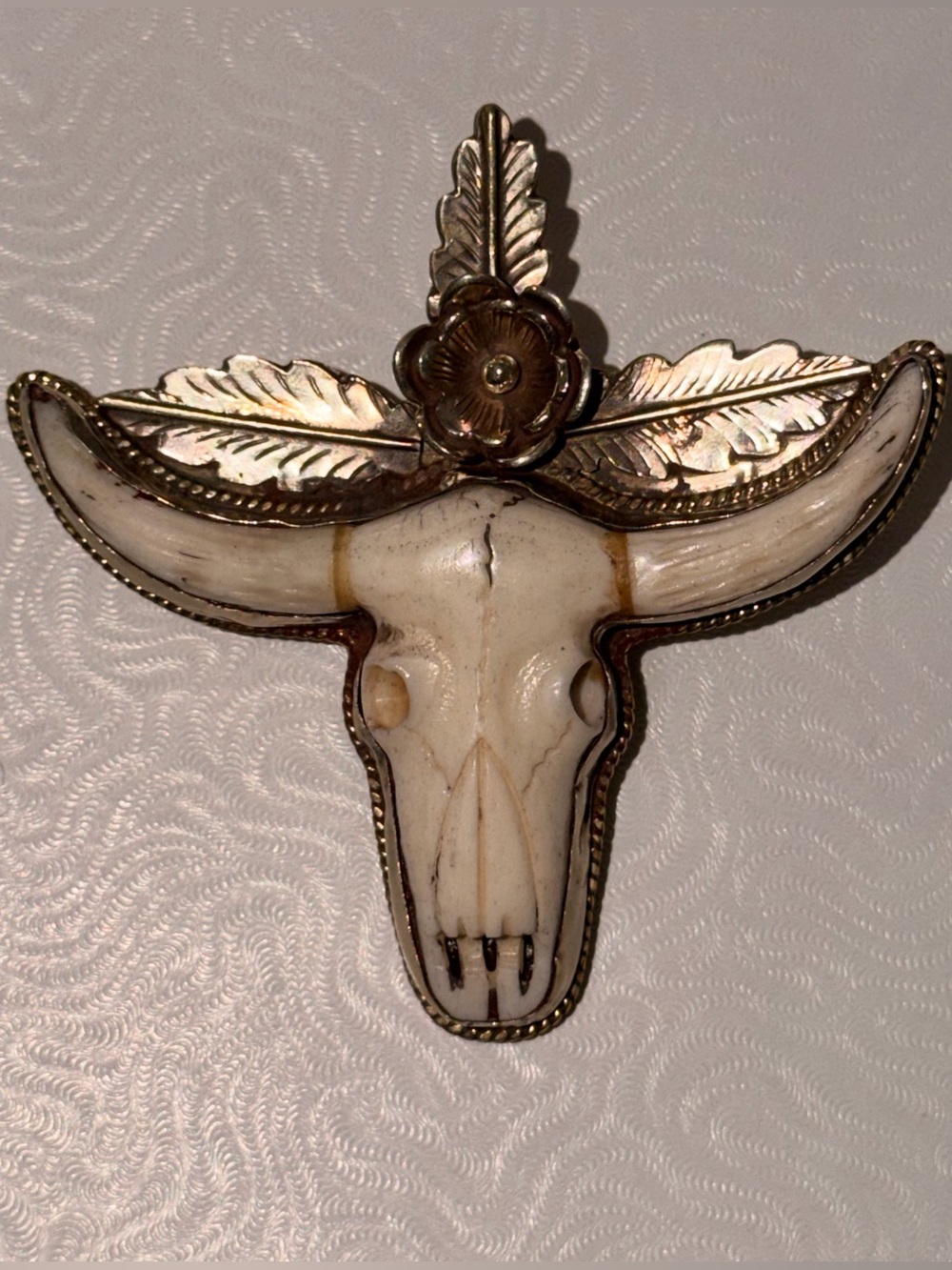 Bone carved large bull pendant